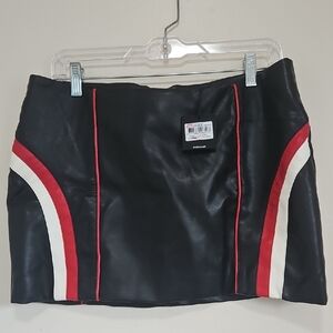 NEON HART MINI FAUX LEATHER SKIRT RED WHITE STRIPES MINI